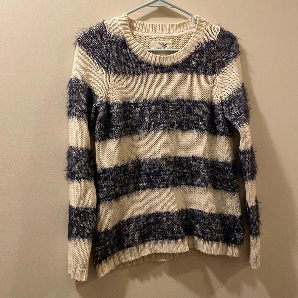 Tabitha Anthropologie women’s sweater - small - striped - cream/blue
